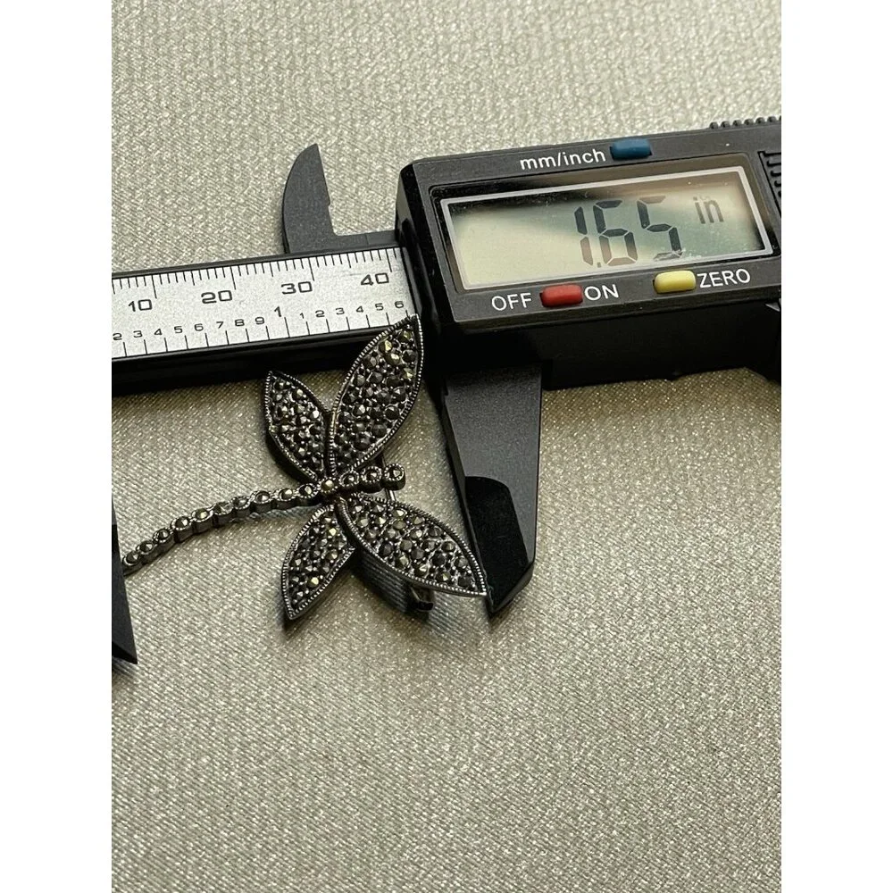 Vintage Dragonfly Brooch Pin 925 Marcasite Signed CFJ